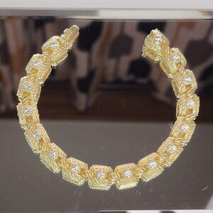 Judith Ripka Tennis Bracelet Gold Clad Sterling Silver CZ MEDIUM NIB